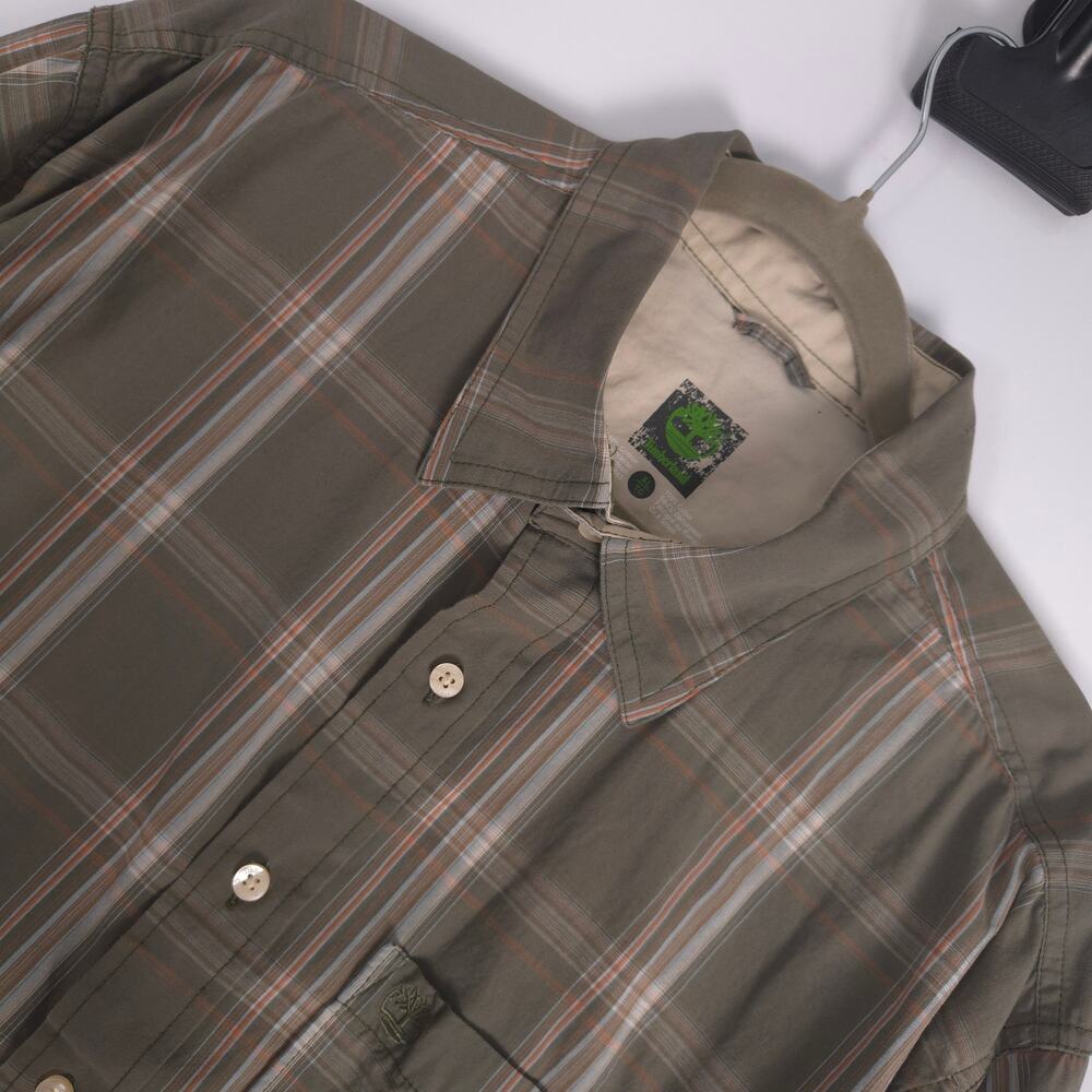 Timberland Plaid Button Down Shirt Mens XL Green Brown Outdoor Cotton